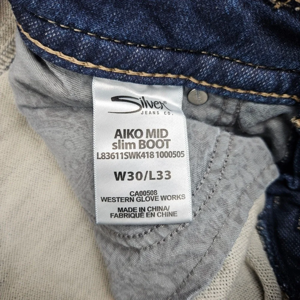 Silver Aiko Mid Slim Boot Joga Jeans Women's 30 Dark Wash Denim Stretch